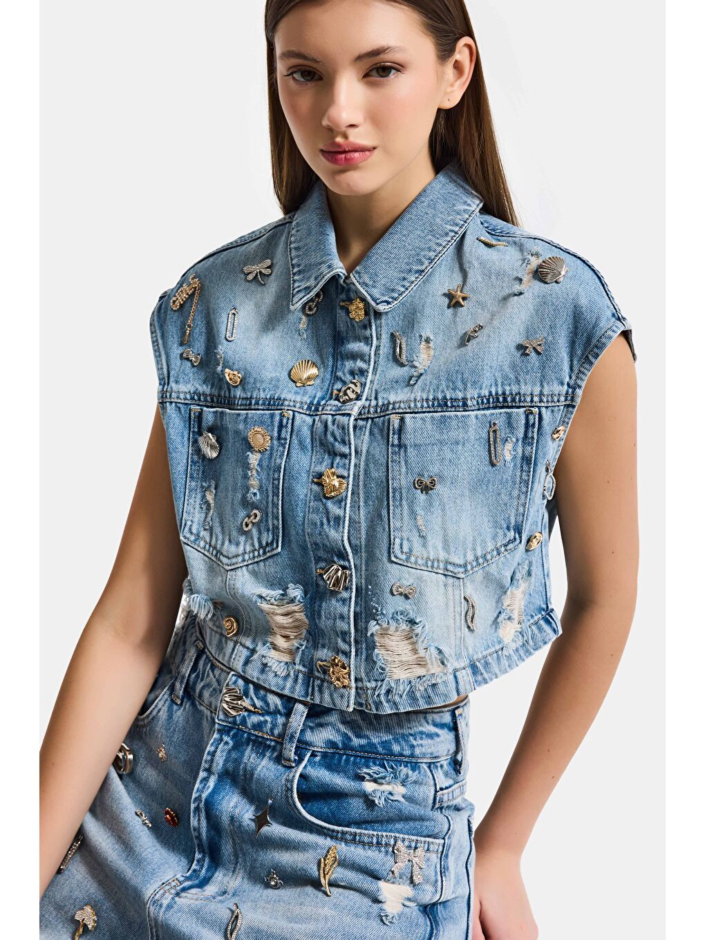 Mavi Kadın Jean Rengi 12s6-32 Crop Fit Özel Dikim Aksesuar Tasarım Denim Ceket