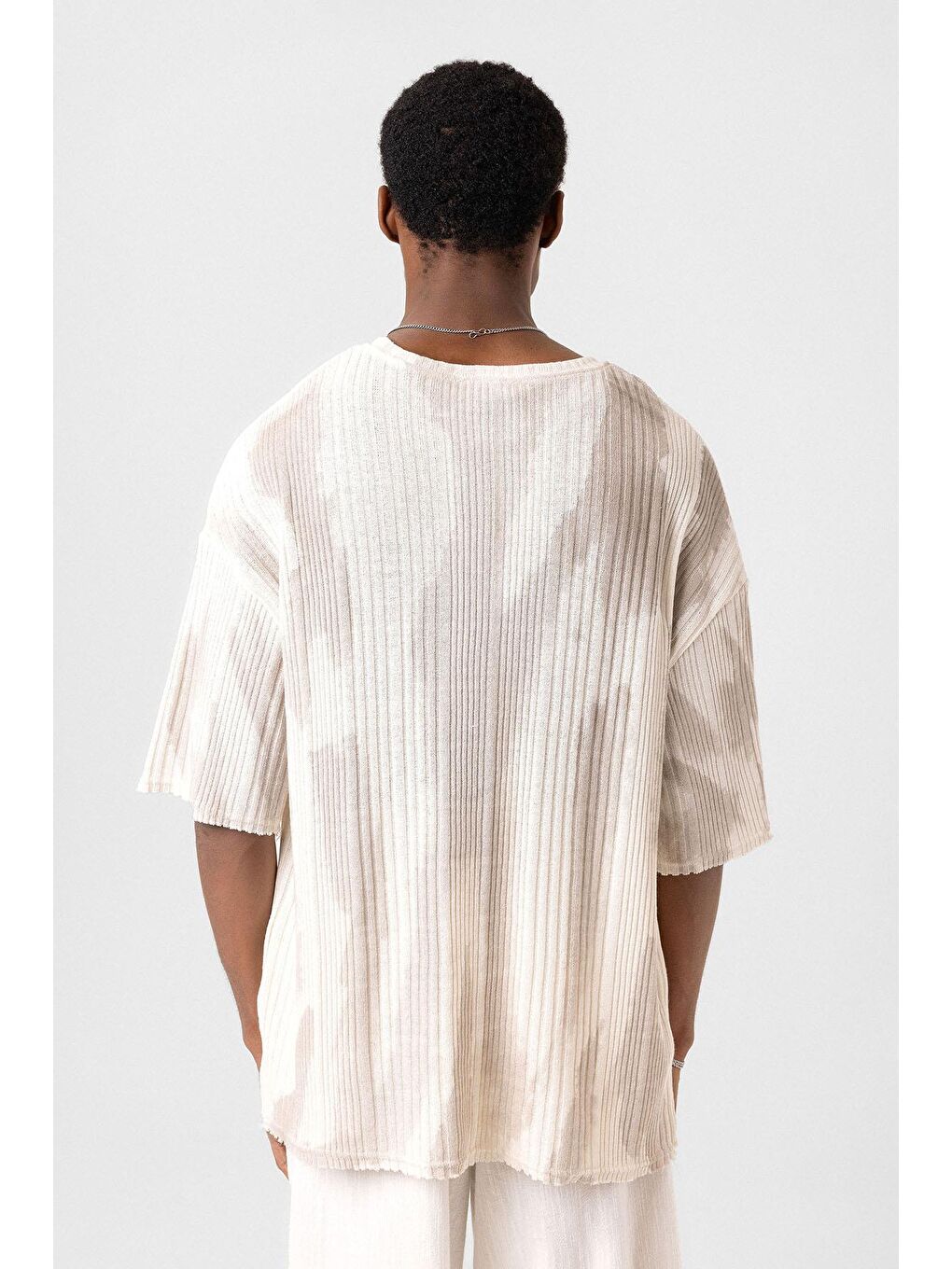 Bej Yıkamalı Oversize Triko Tişört Taş-4