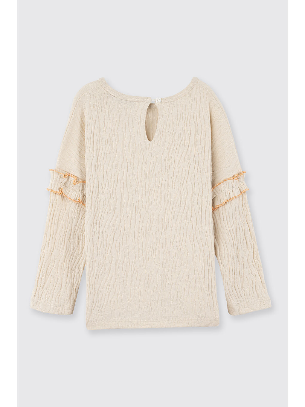 Kız Bebek Yuvarlak Yaka Fırfır Detaylı Bej Tişört-2