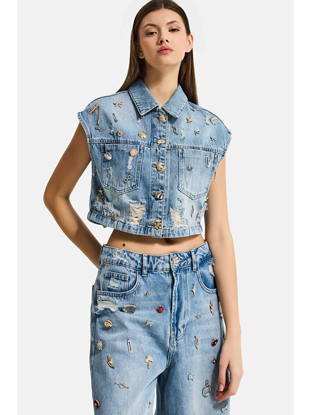 Mavi Kadın Jean Rengi 12s6-32 Crop Fit Özel Dikim Aksesuar Tasarım Denim Ceket-2