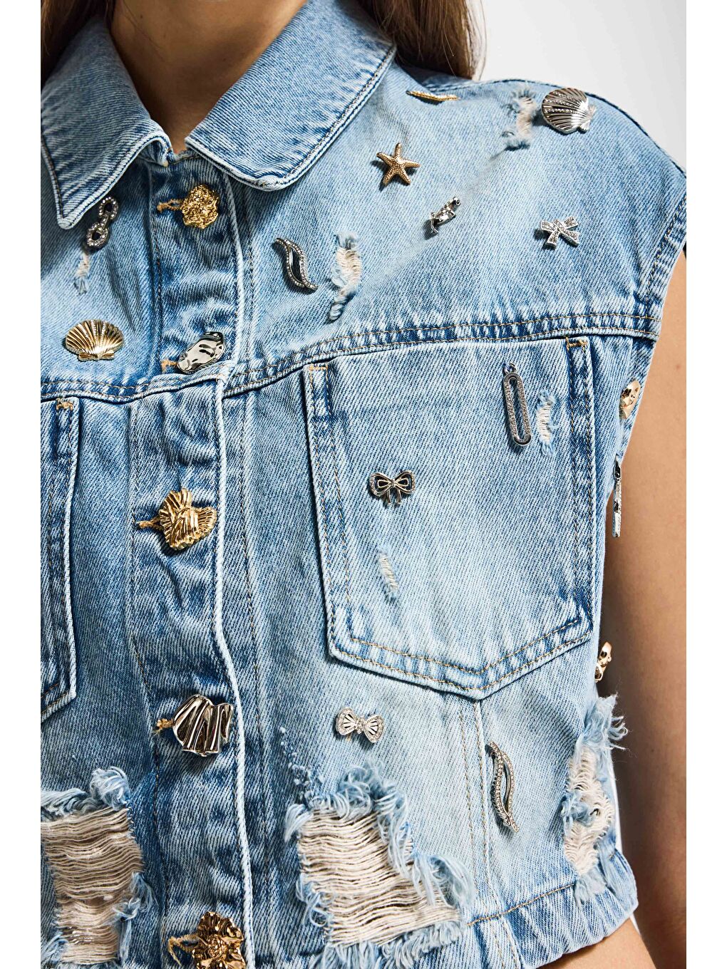 Mavi Kadın Jean Rengi 12s6-32 Crop Fit Özel Dikim Aksesuar Tasarım Denim Ceket-3