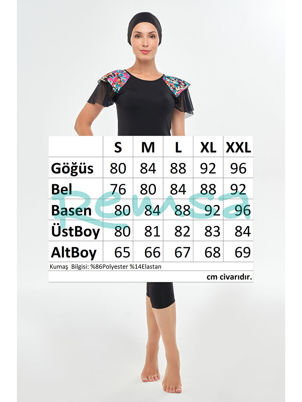 Kısa Kollu Taytlı Elastanlı Yarı Kapalı Mayo 2604 Siyah-4