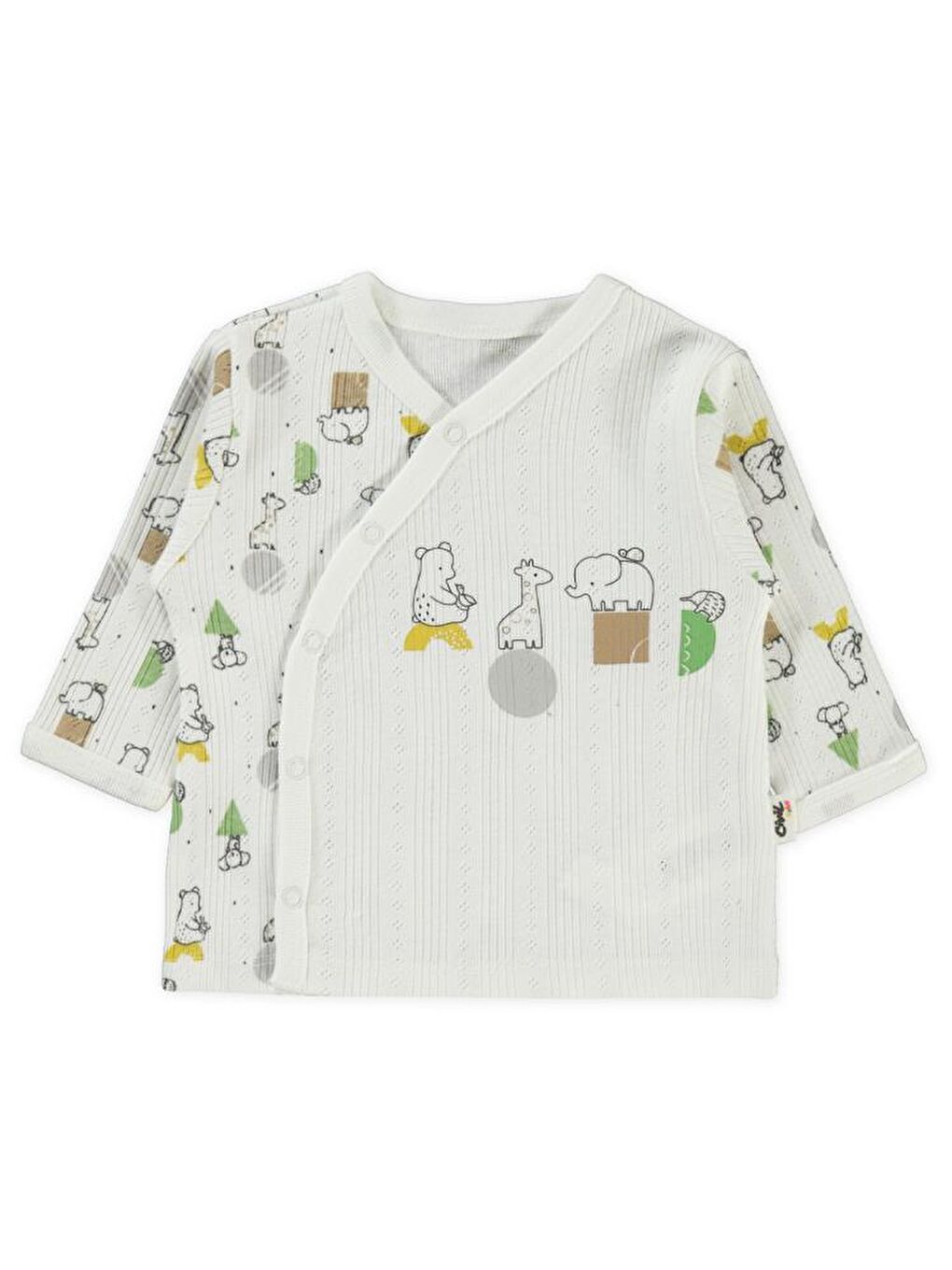 Ekru Baby Sevimli Geometrik Hayvanlar Emp. Baskılı Zıbın Takımları-2