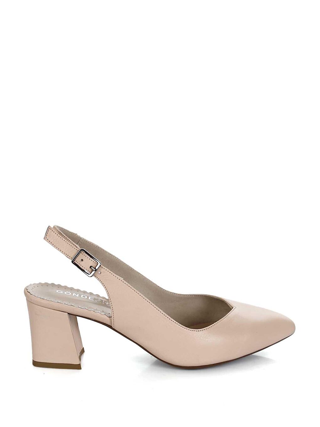 Bej TEN  Hakiki Deri Sivri Burun Orta Kalın Topuklu Arkası Açık Kadın Yazlık Ayakkabı 24118-3