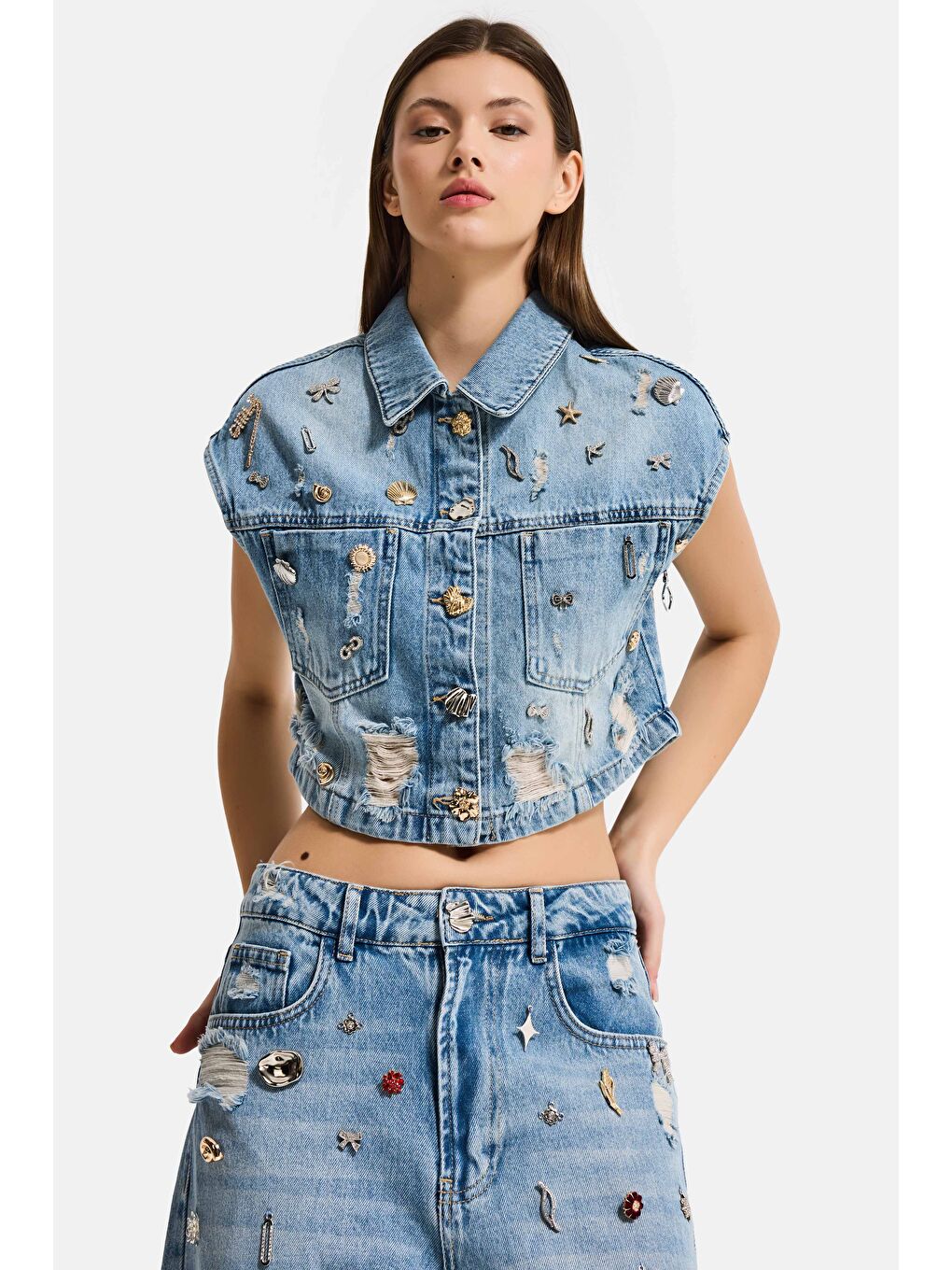 Mavi Kadın Jean Rengi 12s6-32 Crop Fit Özel Dikim Aksesuar Tasarım Denim Ceket-4