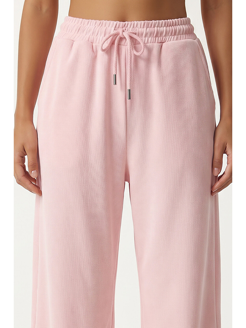 Pembe Cepli Fitilli Modal Eşofman Altı ŞEKER PEMBE LUB0331-4