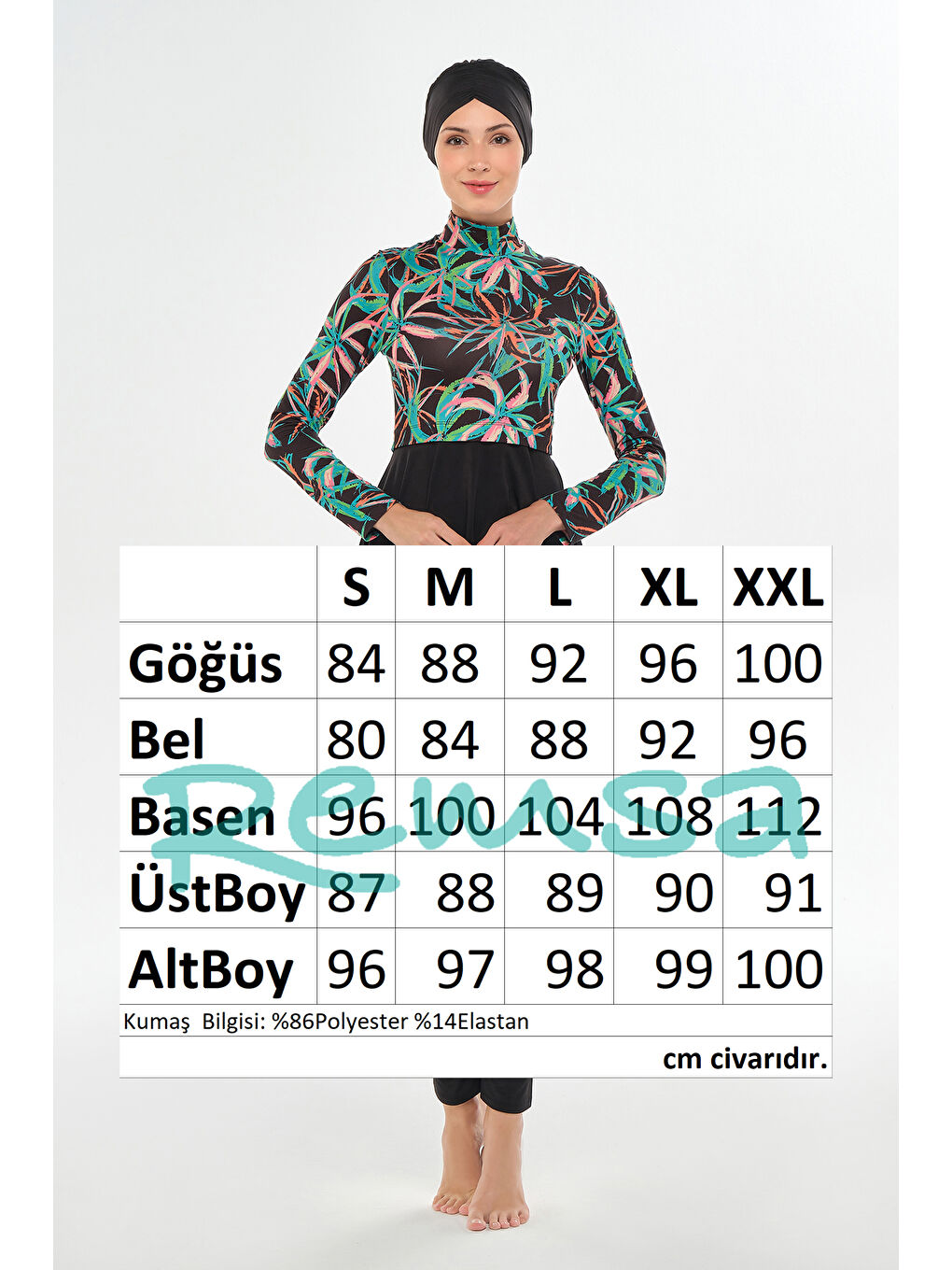 Elastanlı Tam Kapalı Tesettür Mayo Yarım Desenli 2106 Siyah-3