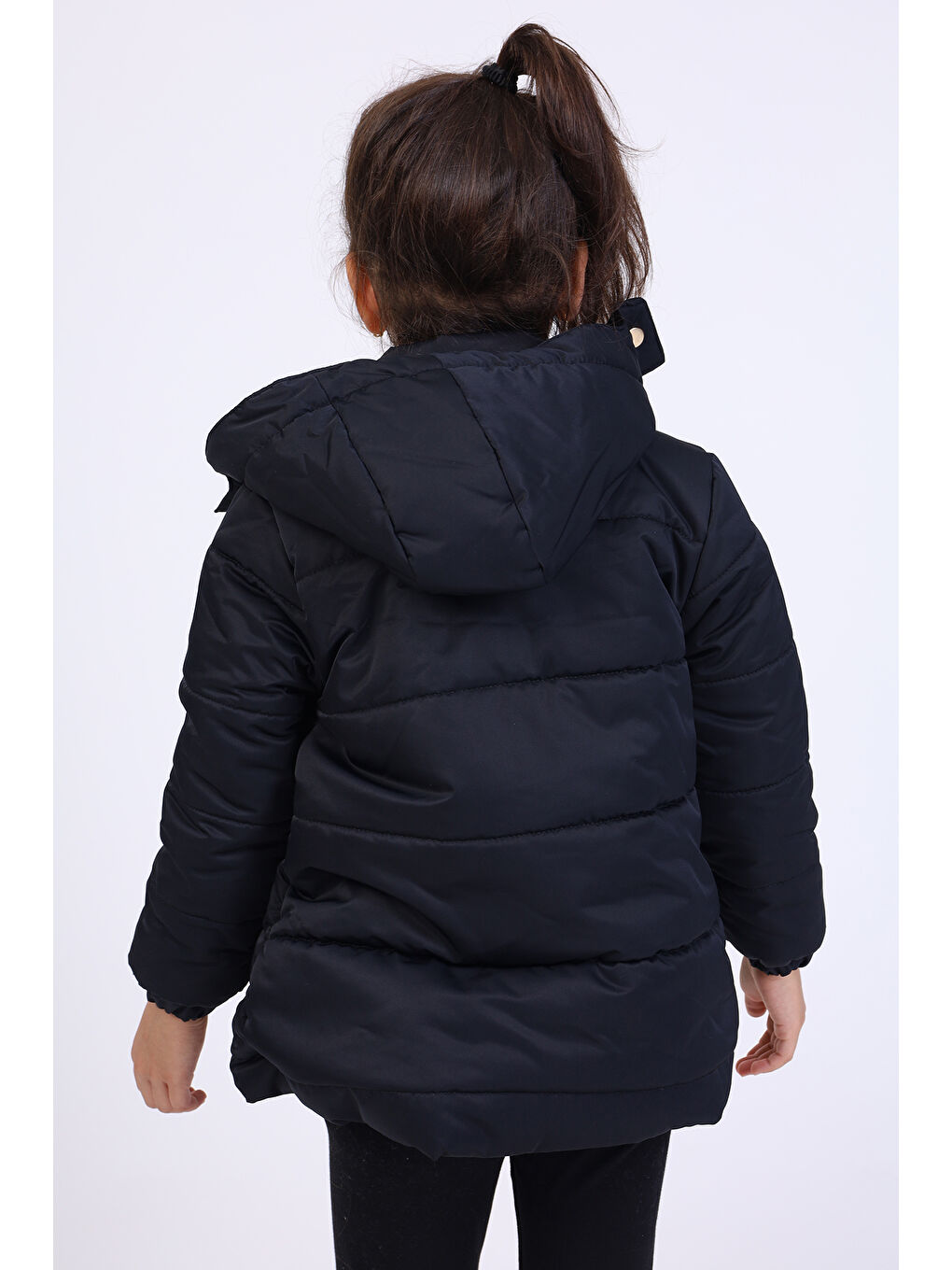 Siyah Kız Çocuk Kapüşonlu İçi Kürklü Mont-2