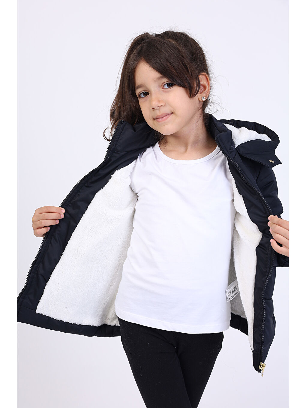Siyah Kız Çocuk Kapüşonlu İçi Kürklü Mont-3