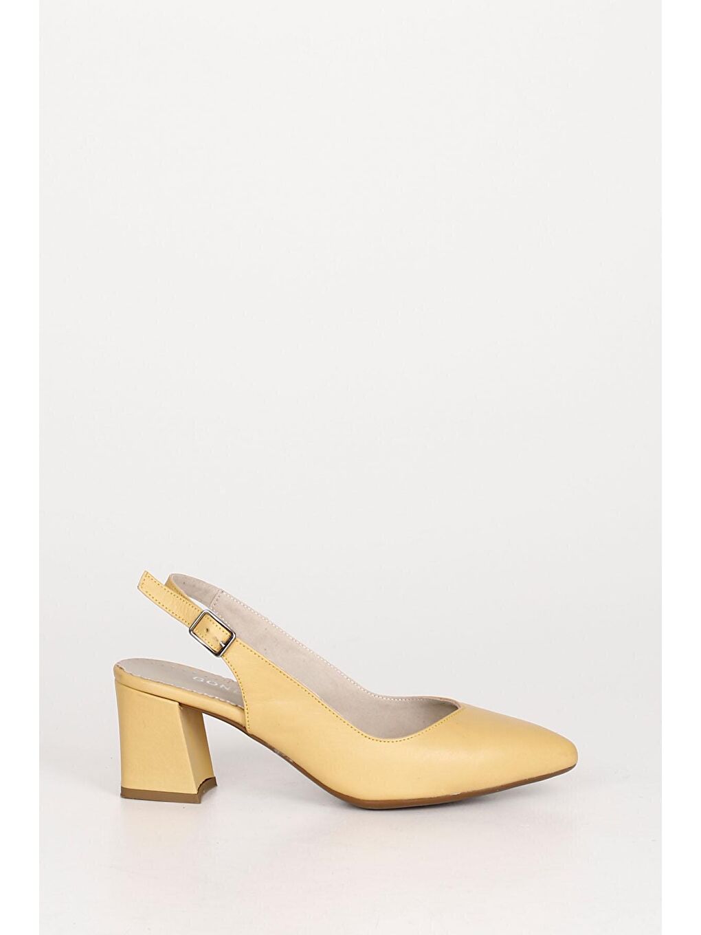 Sarı HARDAL SARI  Hakiki Deri Sivri Burun Orta Kalın Topuklu Arkası Açık Kadın Yazlık Ayakkabı 24118-3