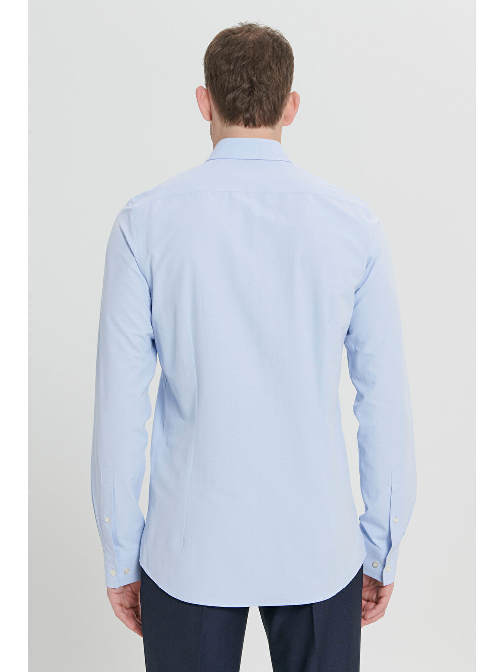 Erkek Açık Mavi Pamuklu Slim Fit Dar Kesim Klasik Yaka Armürlü Gömlek-4
