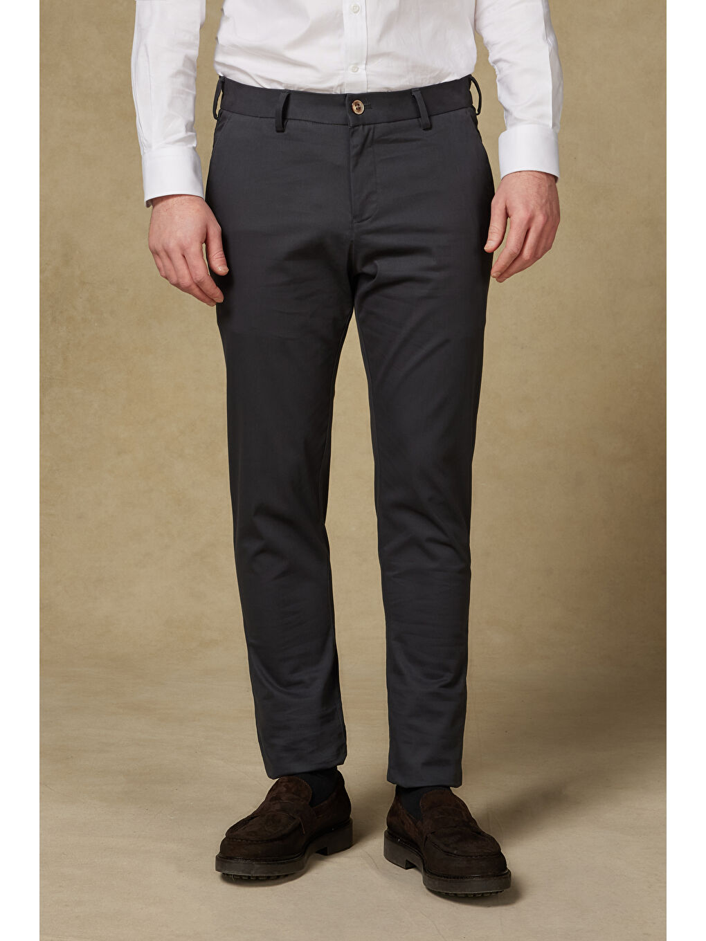 Poplin Stretch Pamuk Karışımlı Modern Fit Antrasit Erkek Düz Pantolon