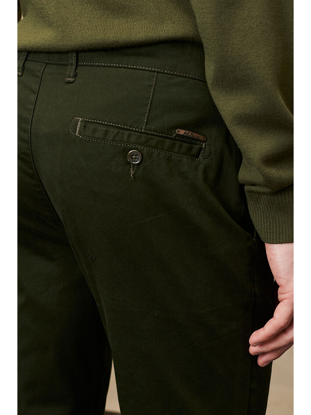 Erkek Haki Slim Fit Dar Kesim Esnek Chino Pantolon-4