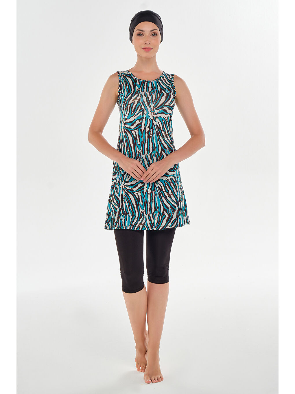 Sıfır Kol Taytlı Yarı Kapalı Mayo 2607 Siyah-1