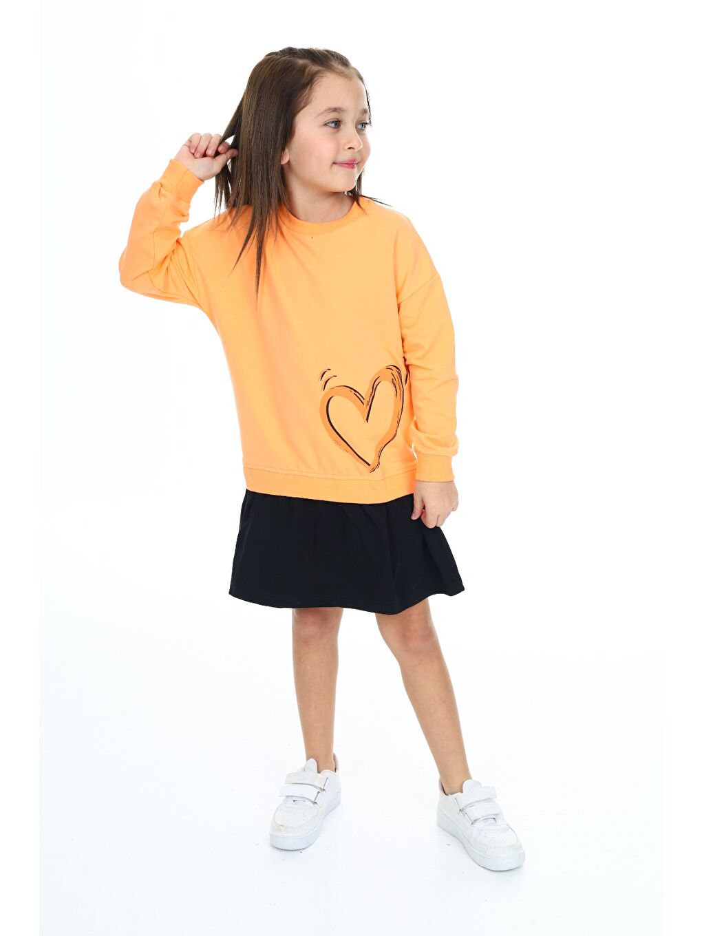 Turuncu Kız Çocuk Baskılı Elbise-1