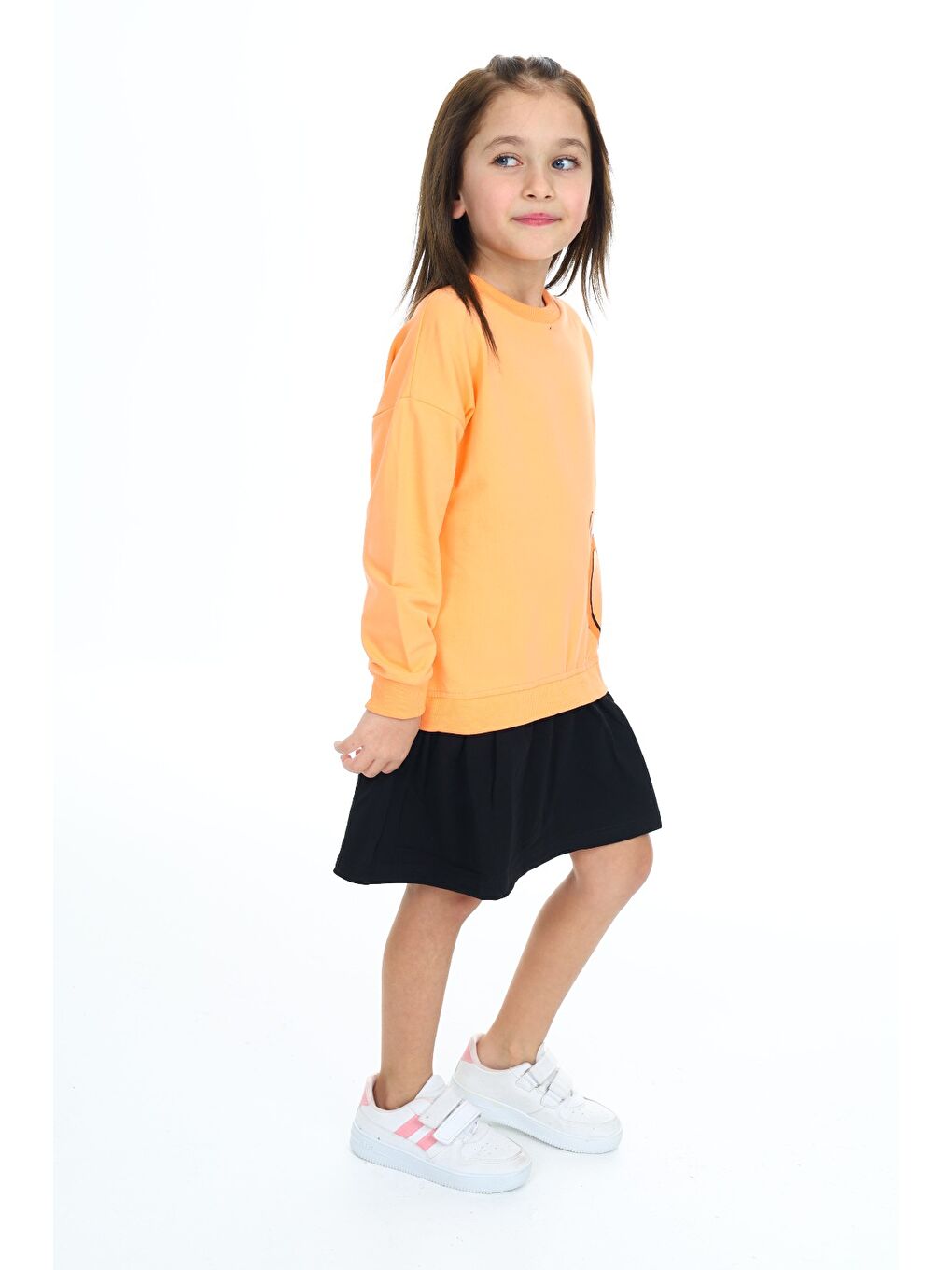 Turuncu Kız Çocuk Baskılı Elbise-2