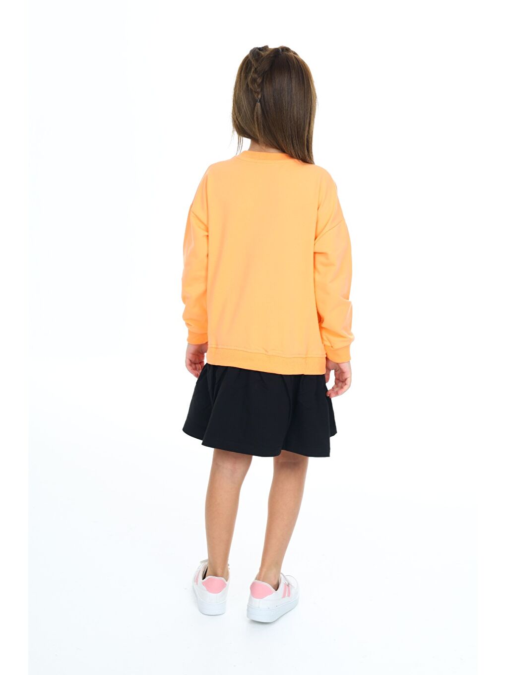 Turuncu Kız Çocuk Baskılı Elbise-3