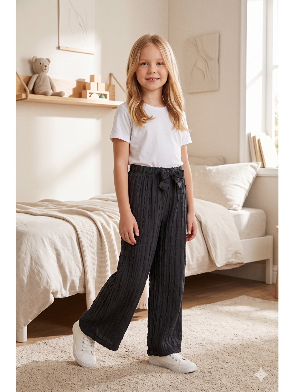 Pembe Kız Çocuk Bürümcük Kumaş Bol Paça Rahat Model Tek Alt (3'lü Paket)-2