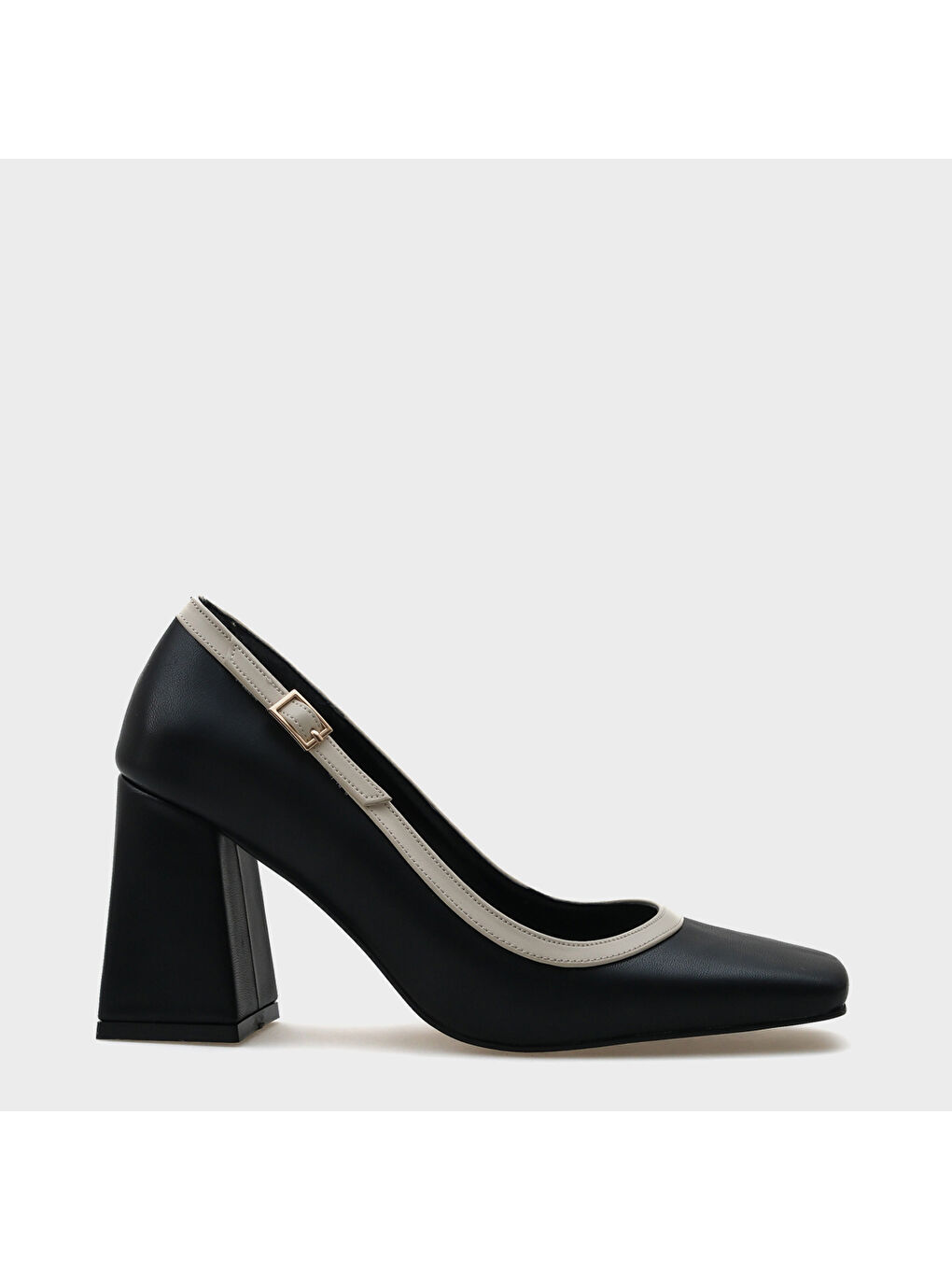 Gri Penny Küt Burunlu Orta Topuklu Tokalı Kadın Ayakkabı-1