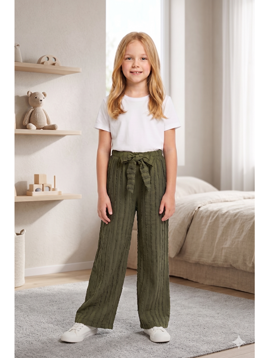 Pembe Kız Çocuk Bürümcük Kumaş Bol Paça Rahat Model Tek Alt (3'lü Paket)-3