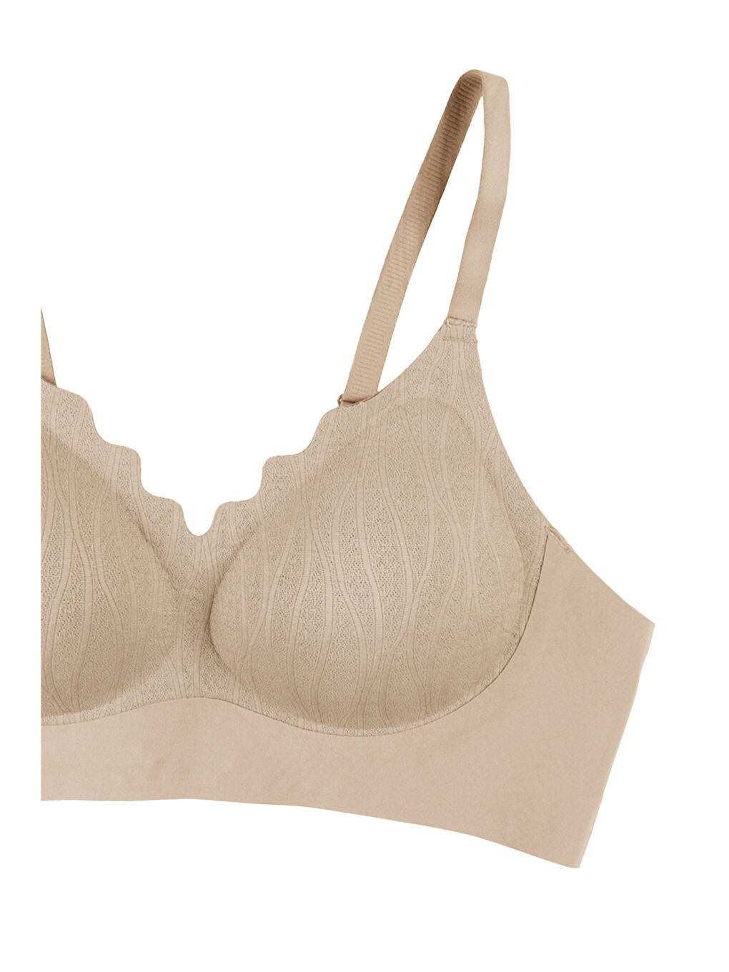 Ekru Kadın Büyük Beden (Battal) Balensiz Çıkarılabilir Pedli Dikişsiz Tül Detaylı Lazer Sütyen-2