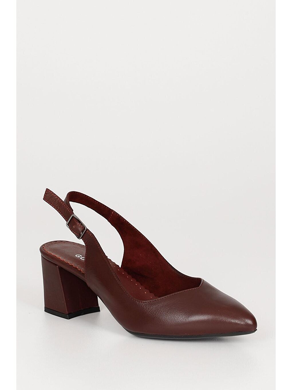 Bordo BORDO  Hakiki Deri Sivri Burun Orta Kalın Topuklu Arkası Açık Kadın Yazlık Ayakkabı 24118-4