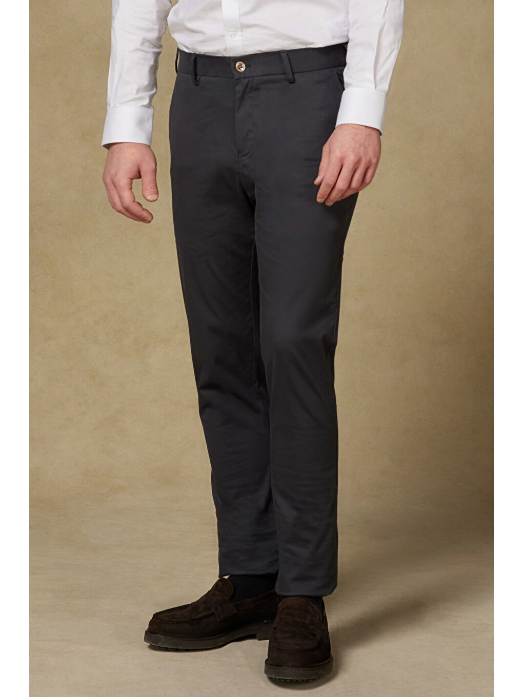 Poplin Stretch Pamuk Karışımlı Modern Fit Antrasit Erkek Düz Pantolon-1