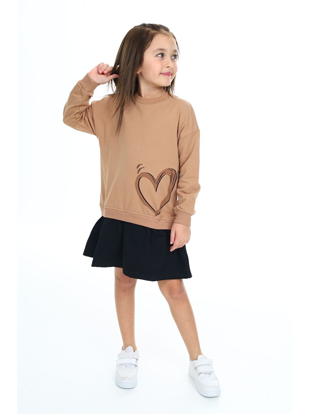 Kahverengi Kız Çocuk Baskılı Elbise-1