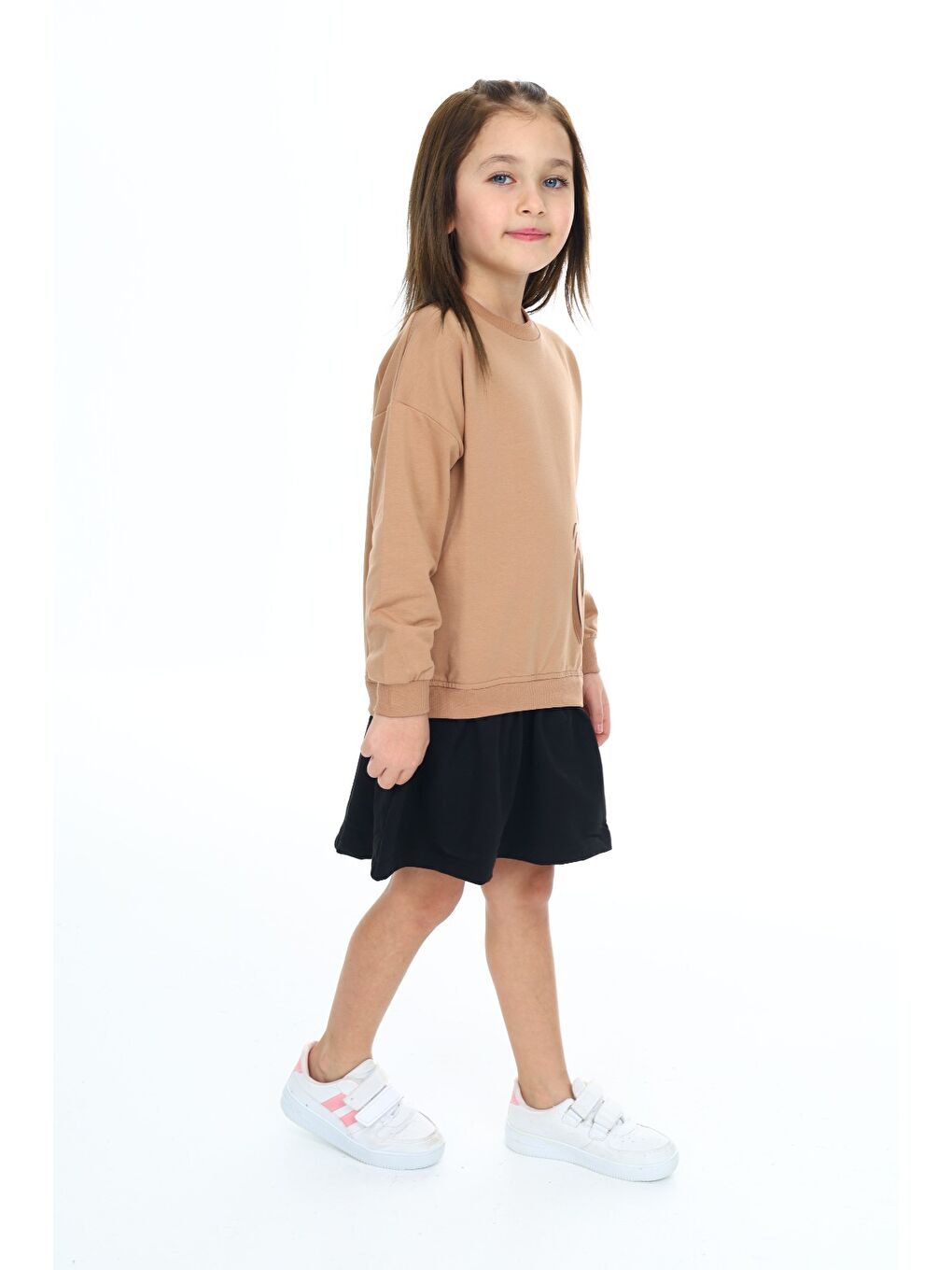 Kahverengi Kız Çocuk Baskılı Elbise-2