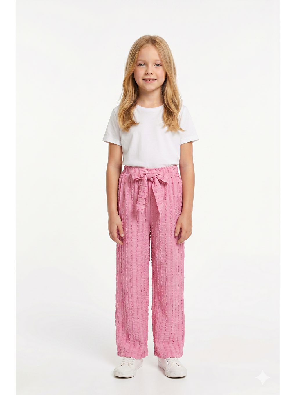 Pembe Kız Çocuk Bürümcük Kumaş Bol Paça Rahat Model Tek Alt (3'lü Paket)-4