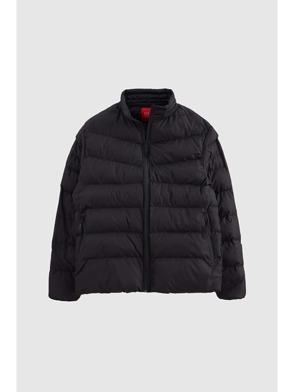 Slim Fit Siyah Rüzgar Geçirmez Elyaf Dolgulu Şişme Mont-4