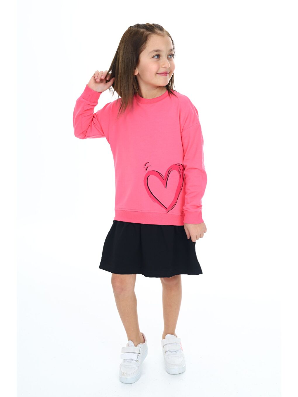 Fuşya Kız Çocuk Baskılı Elbise-1