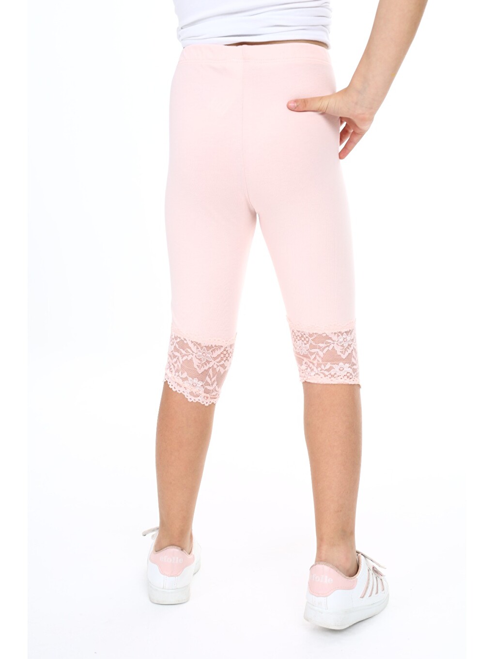 Pembe Kız Çocuk Paça Dantel Detaylı Kapri-2
