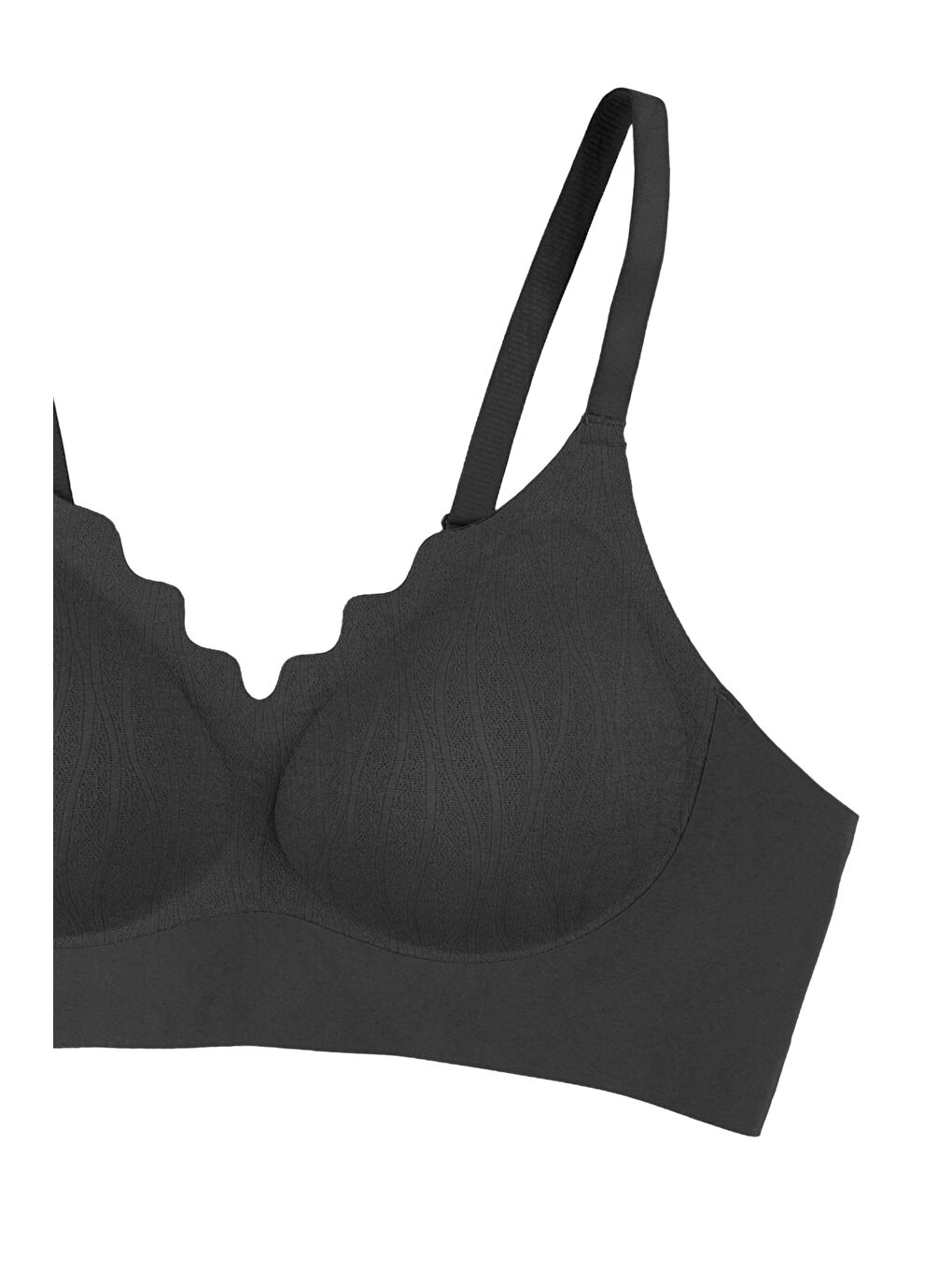 Siyah Kadın Büyük Beden (Battal) Balensiz Çıkarılabilir Pedli Dikişsiz Tül Detaylı Lazer Sütyen-3