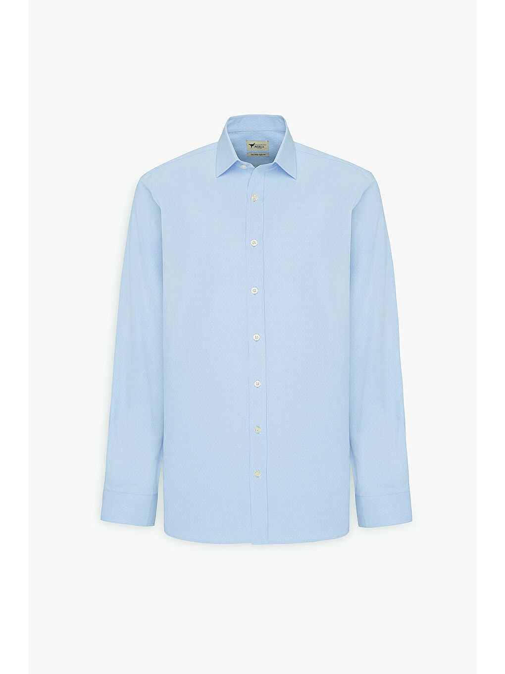 Erkek Açık Mavi Pamuklu Slim Fit Dar Kesim Klasik Yaka Armürlü Gömlek-6