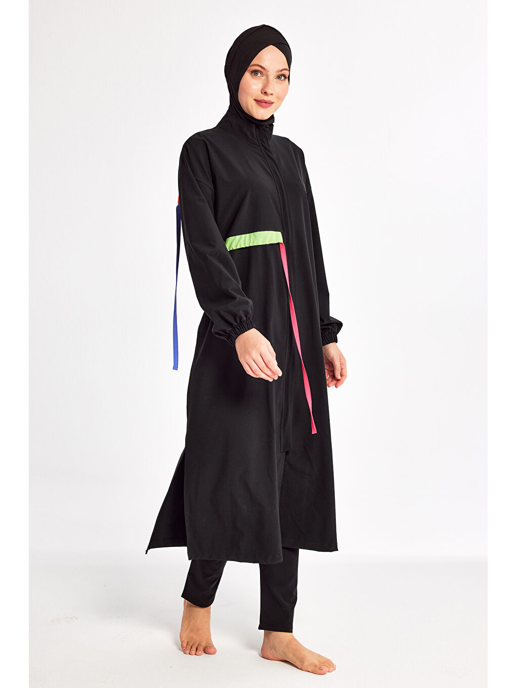 Uzun Tam Boy Spor Elastan Tam Kapalı Tesettür Mayo 1228 Siyah-1