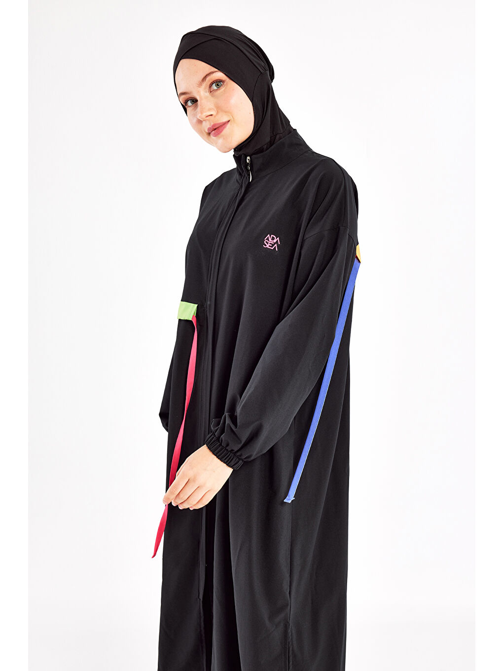 Uzun Tam Boy Spor Elastan Tam Kapalı Tesettür Mayo 1228 Siyah-2