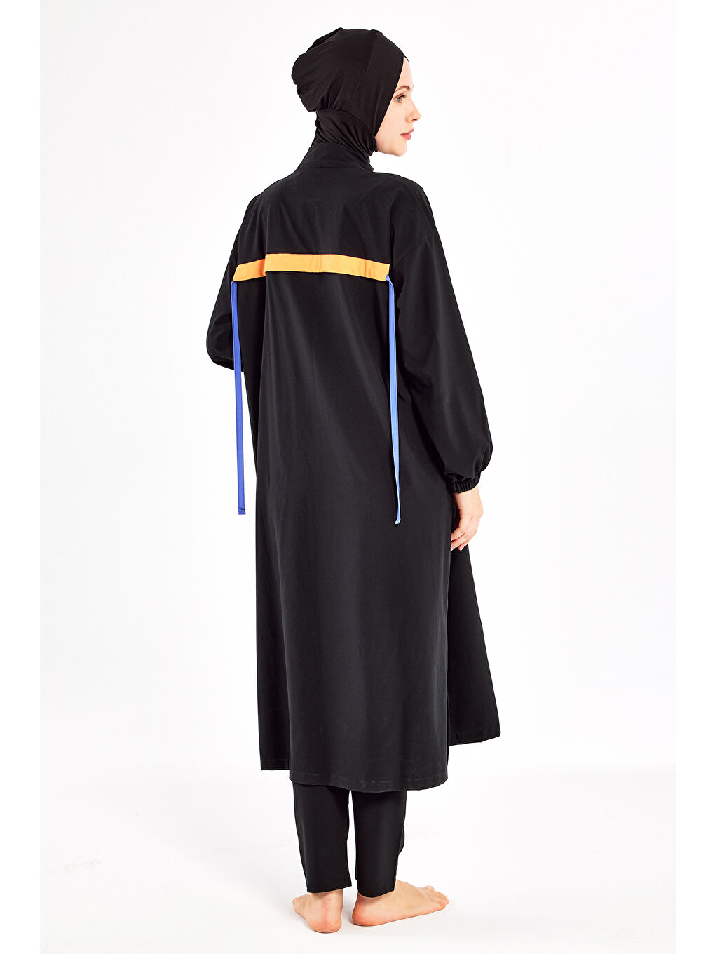 Uzun Tam Boy Spor Elastan Tam Kapalı Tesettür Mayo 1228 Siyah-3