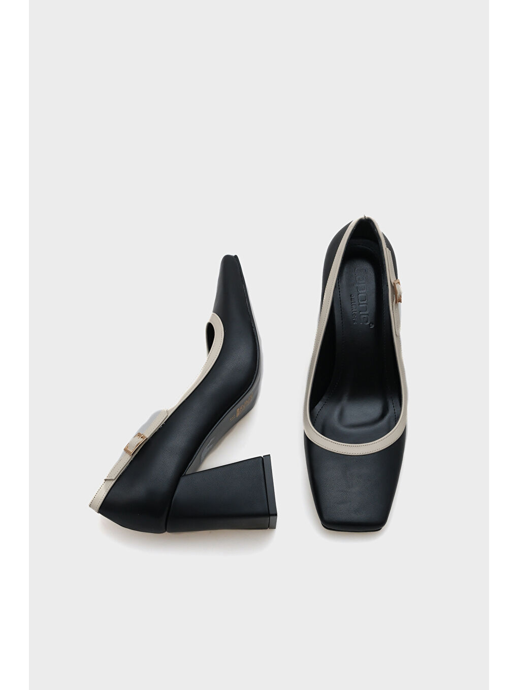 Gri Penny Küt Burunlu Orta Topuklu Tokalı Kadın Ayakkabı-5