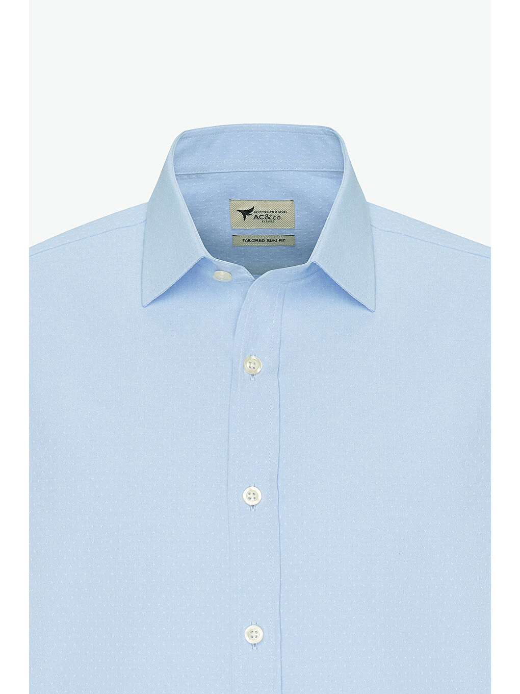 Erkek Açık Mavi Pamuklu Slim Fit Dar Kesim Klasik Yaka Armürlü Gömlek-7