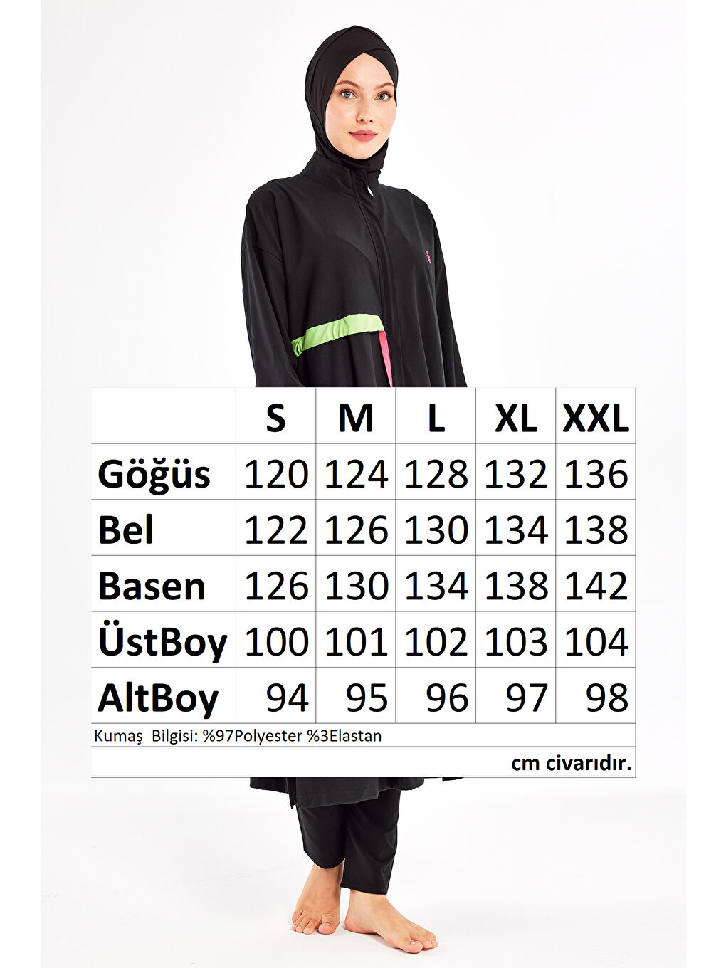 Uzun Tam Boy Spor Elastan Tam Kapalı Tesettür Mayo 1228 Siyah-4