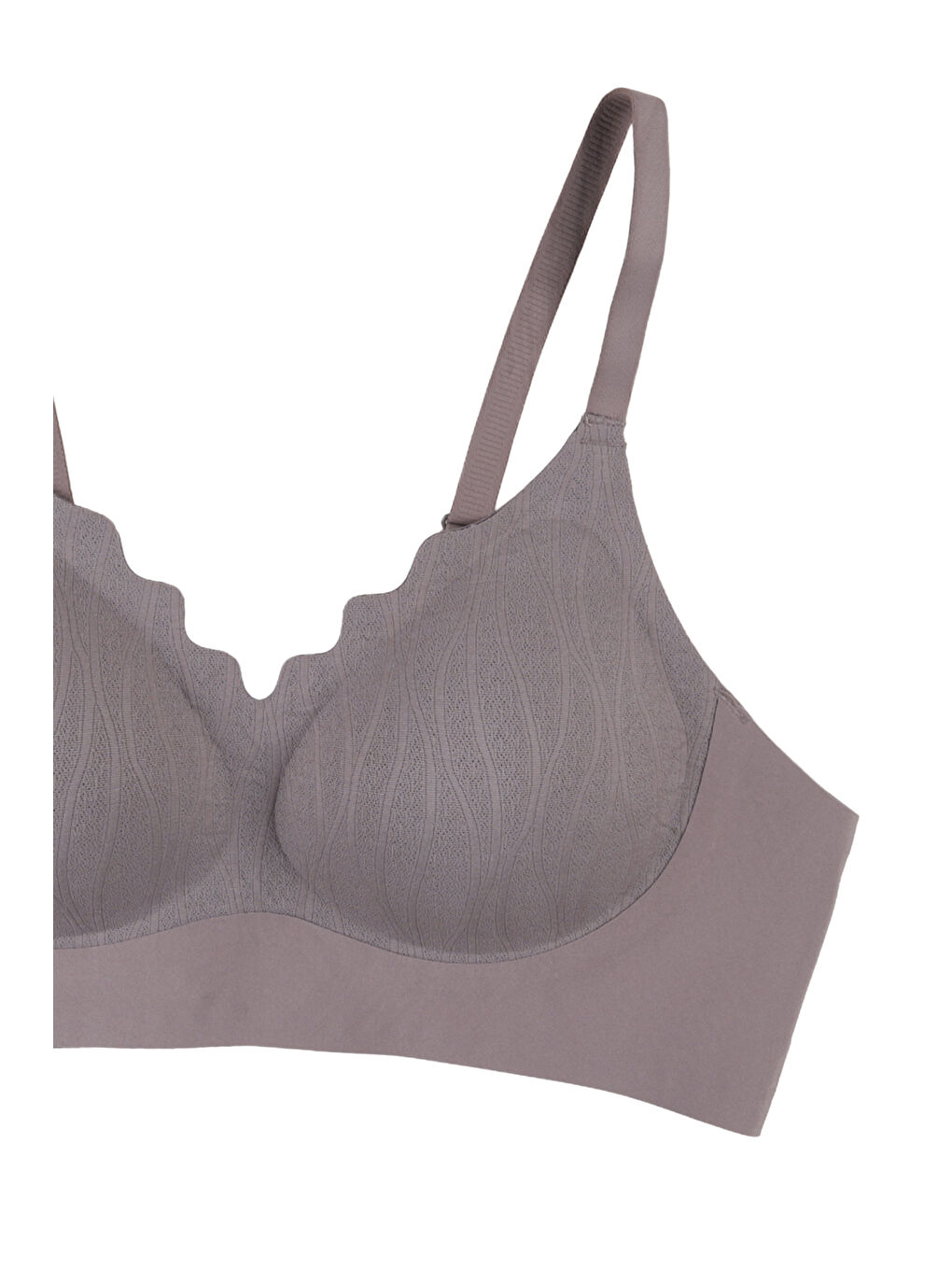 Kahverengi Kadın Büyük Beden (Battal) Balensiz Çıkarılabilir Pedli Dikişsiz Tül Detaylı Lazer Sütyen-2