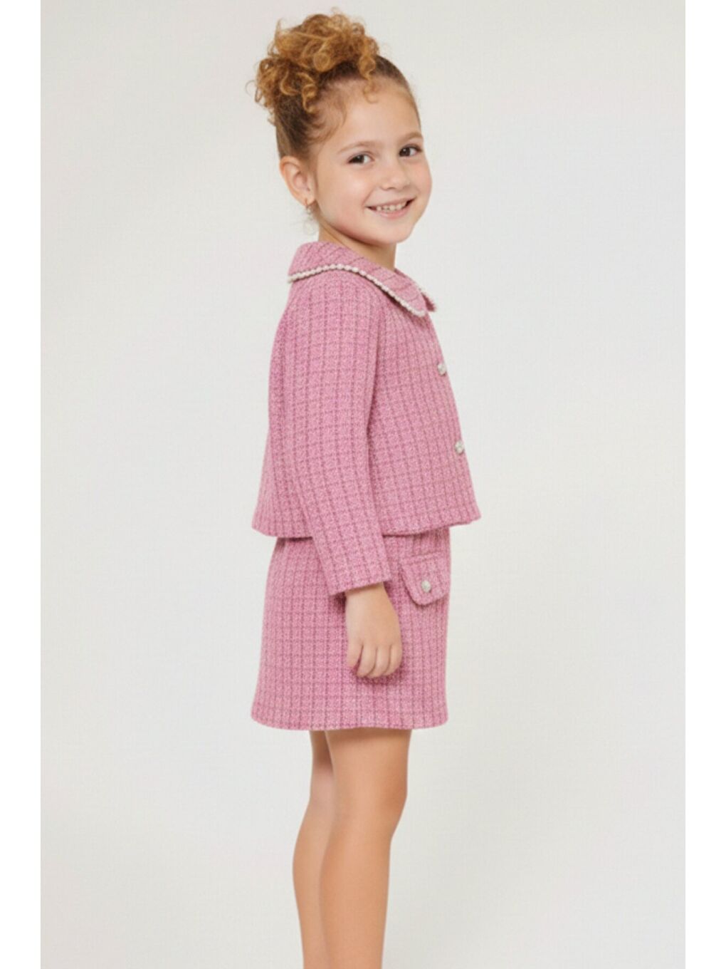 Pembe Kız Çocuk Bayramlık İnci Detaylı Tüvit Takım 12545-3