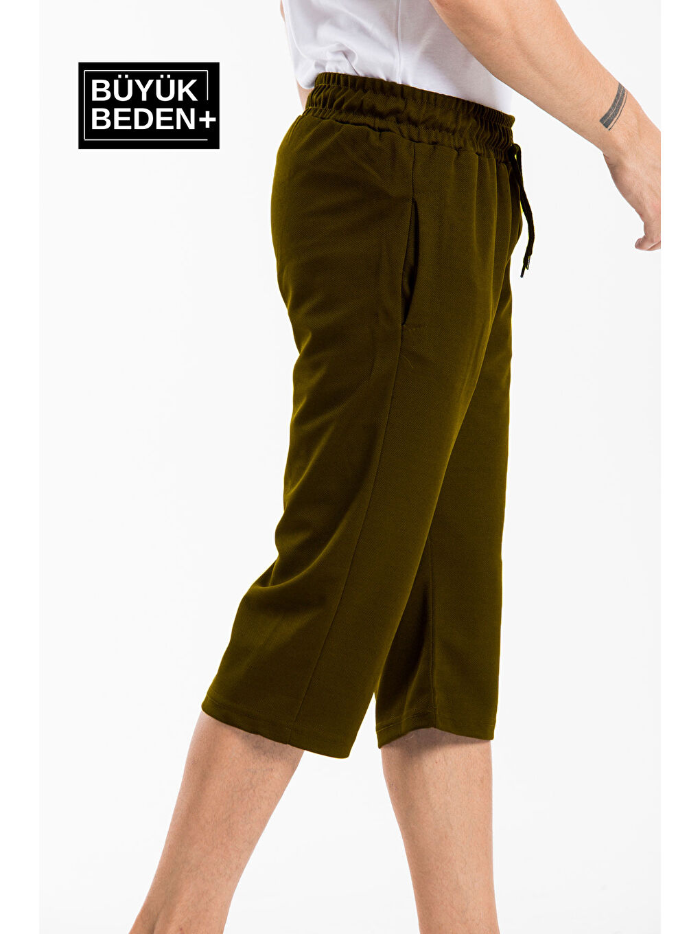 Haki Erkek Büyük Beden Kapri-Şort SPR25BSR90-2