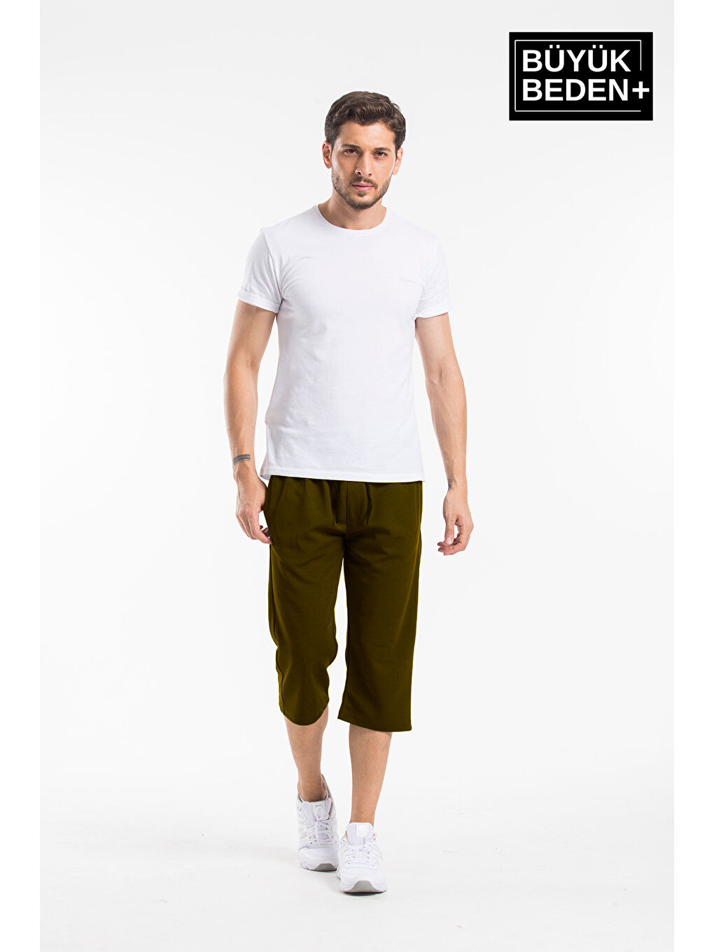 Haki Erkek Büyük Beden Kapri-Şort SPR25BSR90-1
