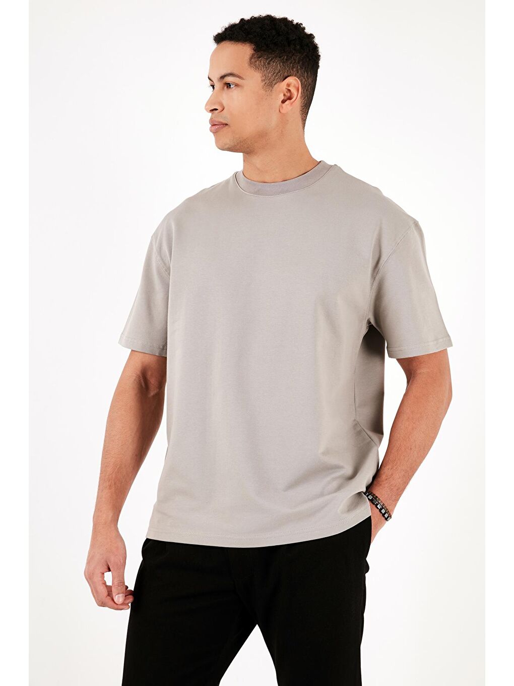 Buratti Gri Pamuklu Bisiklet Yaka Relaxed Fit Basic T Shirt 5902610 - 2