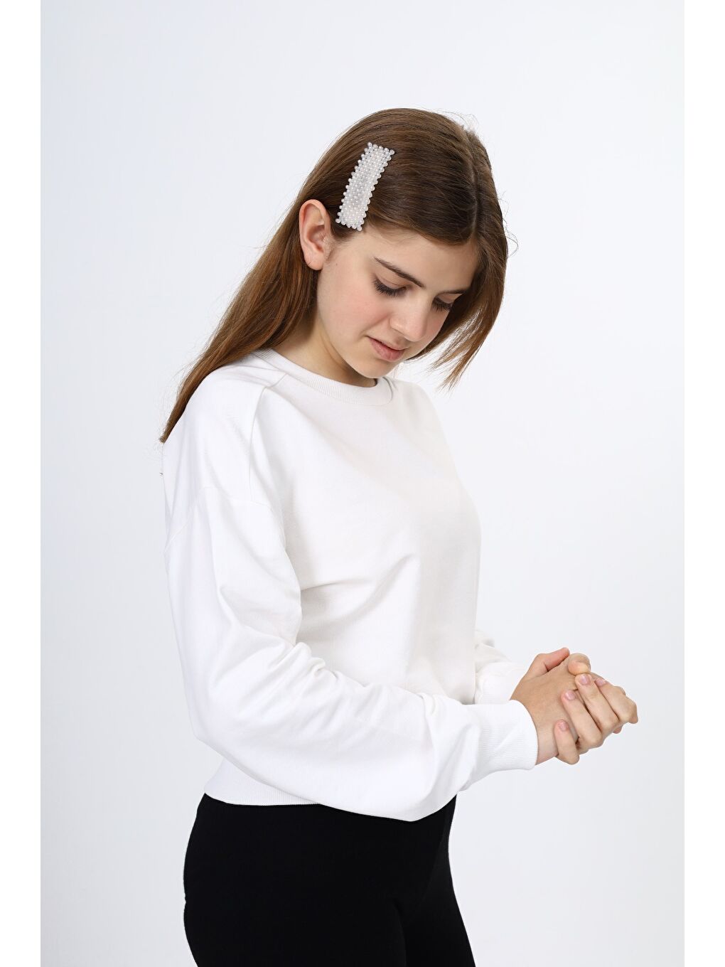 Ekru Kız Çocuk Okul Sweatshirt-1