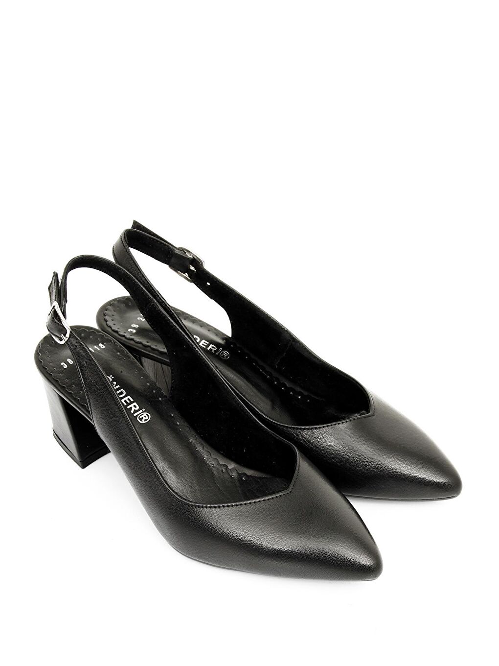 Siyah SİYAH  Hakiki Deri Sivri Burun Orta Kalın Topuklu Arkası Açık Kadın Yazlık Ayakkabı 24118-1