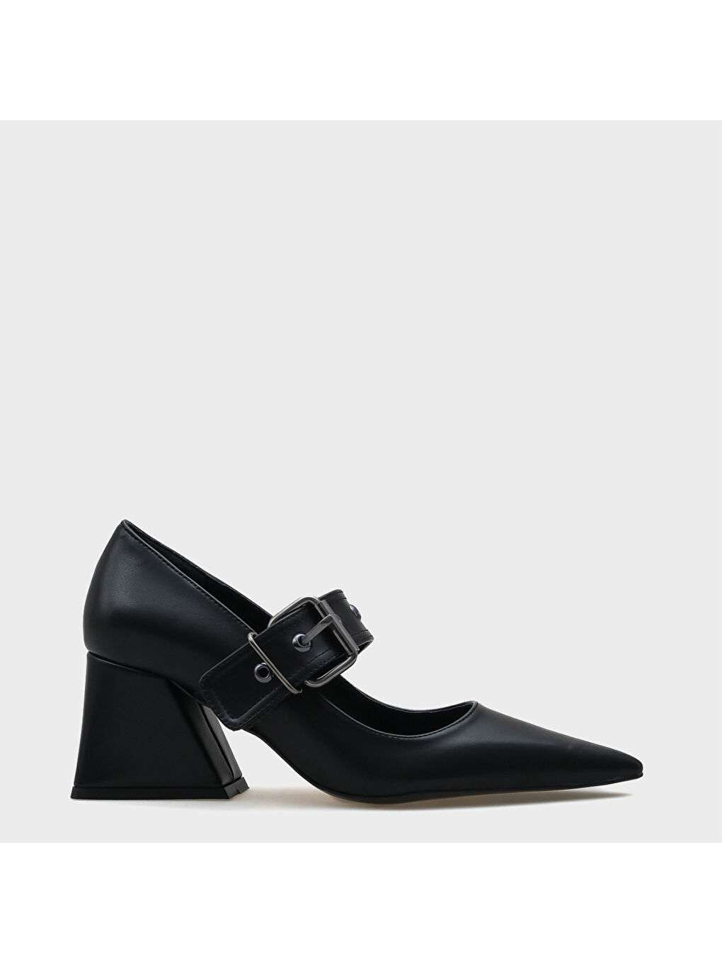 Bej Roda Sivri Burunlu Orta Topuklu Metal Tokalı Kadın Ayakkabı-1