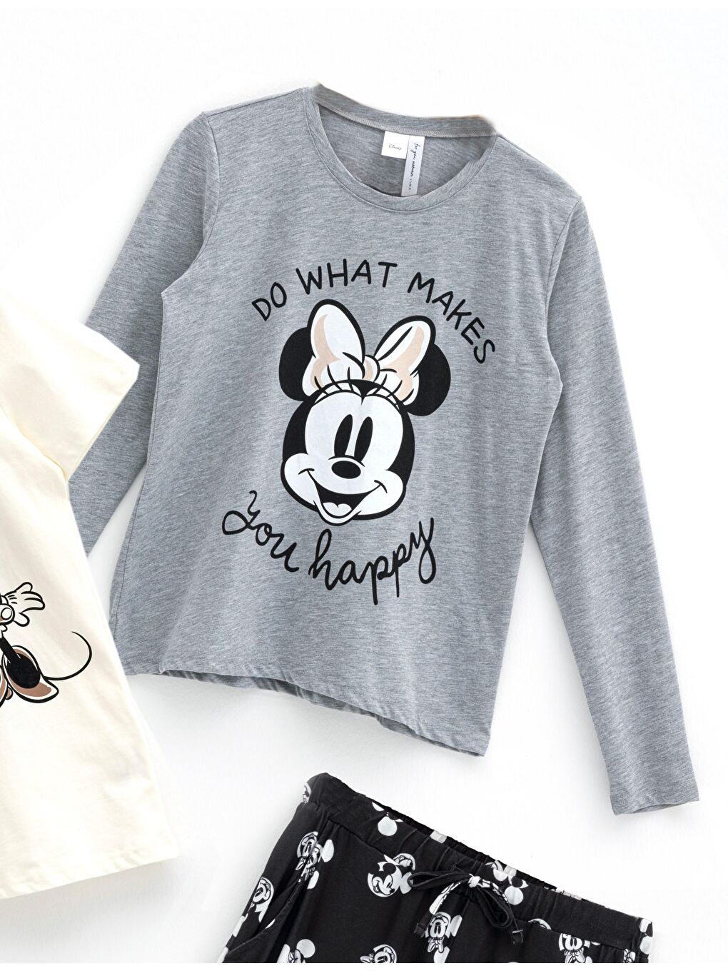 For You Moda Siyah 4'lü Minnie Mouse Siyah-Gri Pijama Takımı - 1